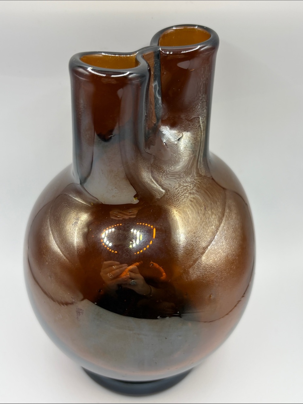 1974 Lukian Quebec Mid Century Modern Art Glass Pinched Mouth Bulbous Vase